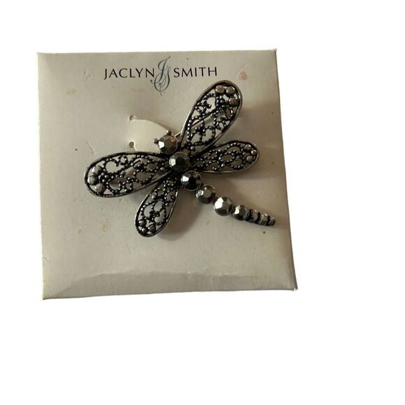 Jaclyn Smith Silver Marcasite Dragonfly Vintage Brooch EUC - Picture 1 of 5